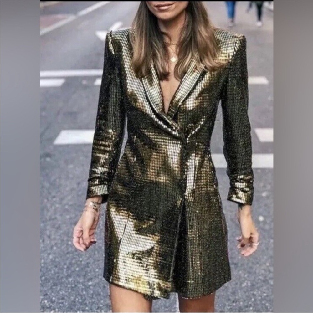 Zara Gold Blazer Dress, M